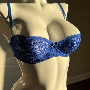 Vintage Lace 1980s Trendsetters Blue Sheer Balconette Underwire Bra 34C NWT